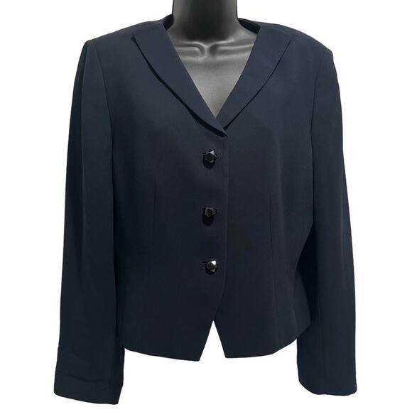 Albert Nipon - Size 10 - Dark Navy Blazer - 3 Geometric Button - Picture 1 of 5